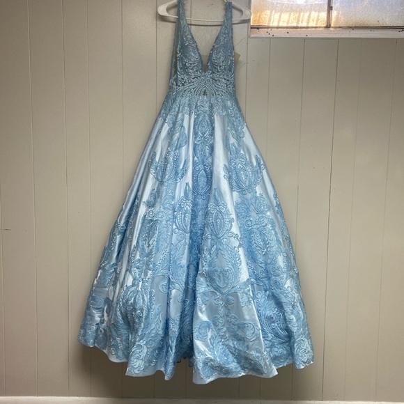 MORILEE- Baby blue lace embroidered dress.